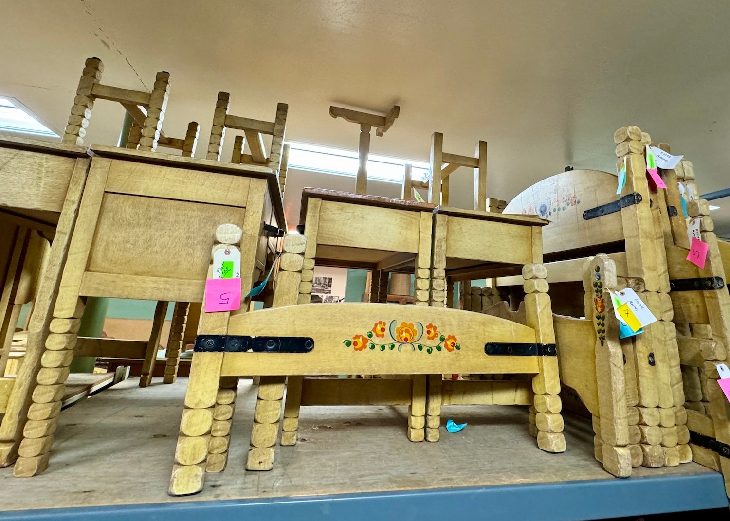 Vintage Monterey furniture sits waiting to be restored, reassembled and used at Oregon Caves National Monument & Preserve.