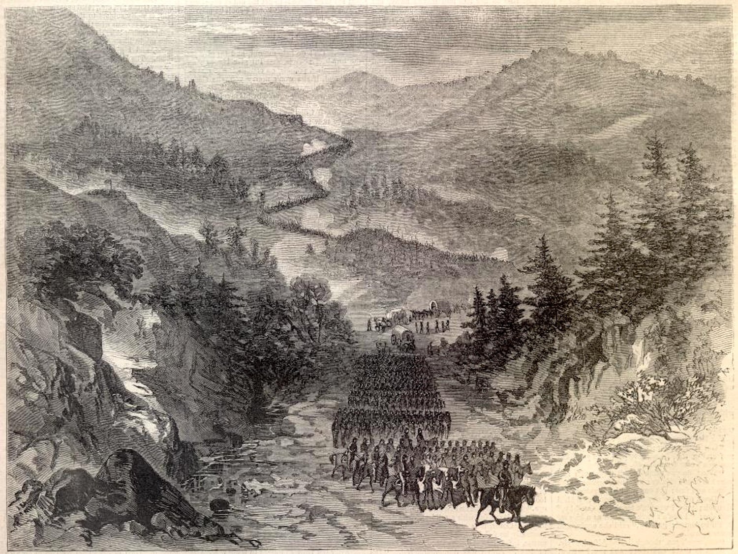 Union troops passing through Cumberland Gap in 1863/Public Domain