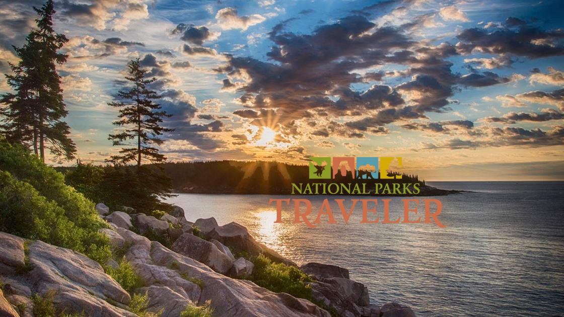 Sunrise over the coastline at Acadia National Park in Maine. Interior Department photo.