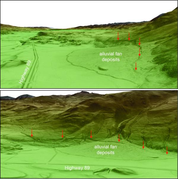 Shaded relief maps based on lidar data and showing fault scarps in Paradise Valley, Montana