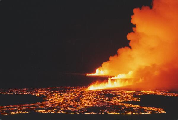 Color photograph of volcanic eruption