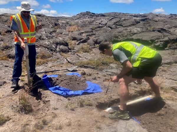 Color photograph of scientists in field