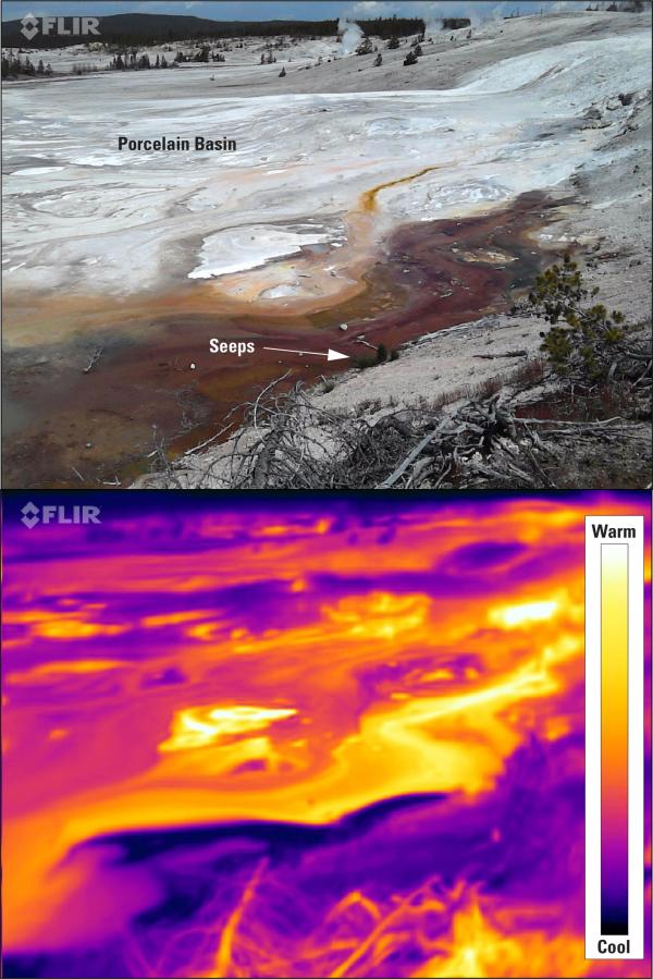 Visible (top) and thermal (bottom) images of Porcelain Basin