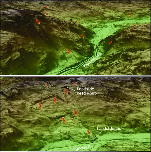 Shaded relief maps based on lidar data and showing landslides in the area of Yankee Jim Canyon, Montana