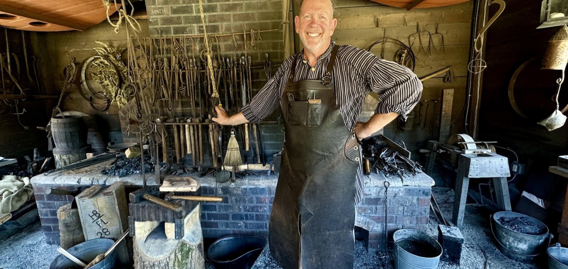 Danny Cram serves as the blacksmith at Fort Langley National Historic Site, about an hour from Vancouver, British Columbia.