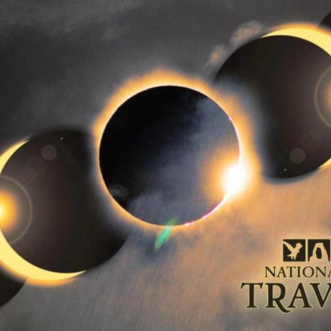 Composite image of a total solar eclipse from Grand Teton National Park, from NPS Archives