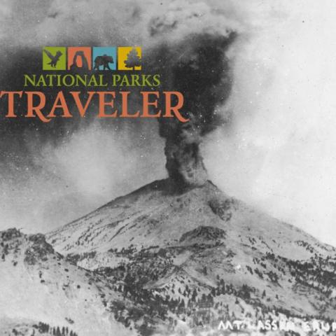 Photo: 1914 eruption, from William Holmes Spaulding Photograph Collection: Photographic postcard of Lassen Peak in eruption.