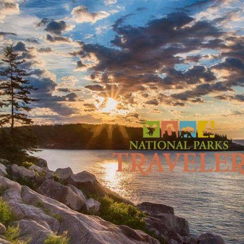 Sunrise over the coastline at Acadia National Park in Maine. Interior Department photo.