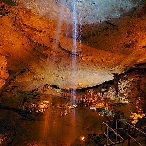 An underground waterfall at Mammoth Cave National Park. NPS photo by Ashley Decker