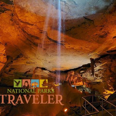 An underground waterfall at Mammoth Cave National Park. NPS photo by Ashley Decker