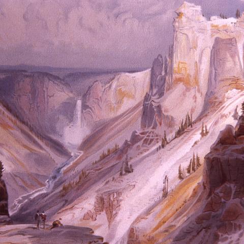 An image of the Grand Canyon of the Yellowstone. By Thomas Moran, public domain.