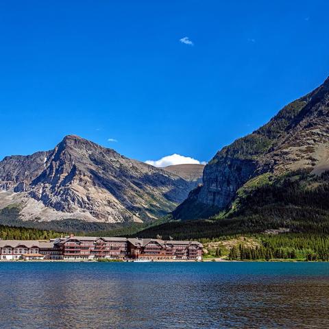 A View Of The Many Glacier Hotel Across Swiftcurrent Lake. Rebecca Latson Photo.