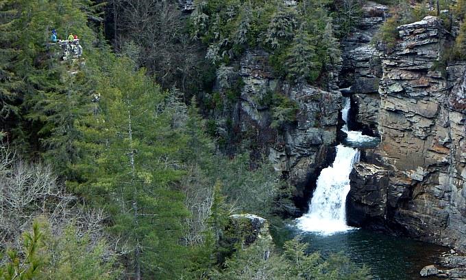 Even on cold gray November day, Linville Falls draws Blue Ridge Parkway hikers.