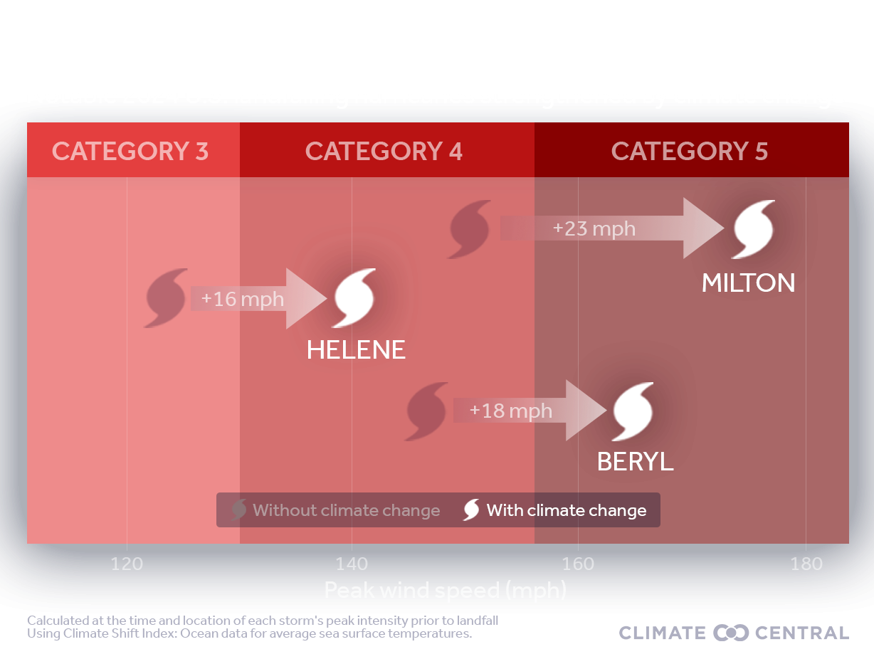 A table showing how 2024 hurricanes intensified. 