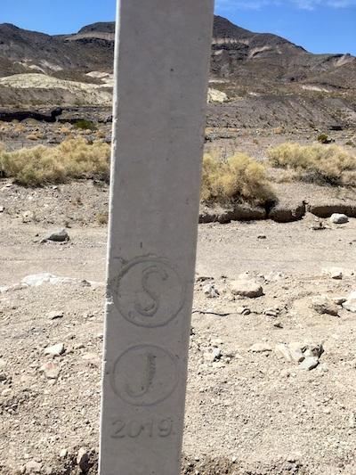 The boundary of Albert Johnson’s property at Scotty’s Castle were marked by a fence made from barbed wire and distinctively-marked concrete fence posts. The “S” was for Walter “Death Valley Scotty” Scott and the “J” stood for the true owner, Albert Johnso