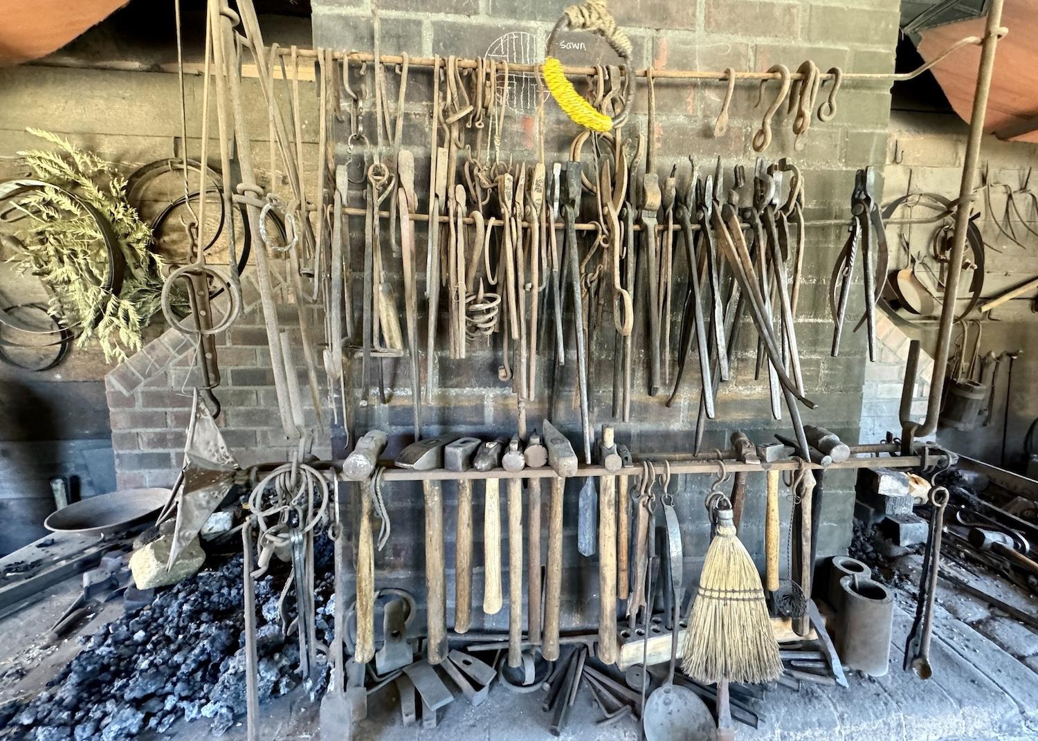 A wall of tools at Fort Langley National Historic Site's blacksmith shop.