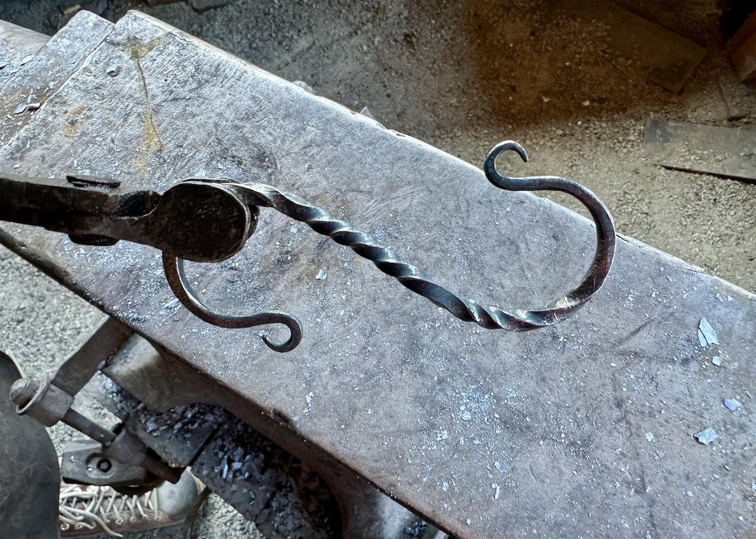 An ornamental hook made by Fort Langley blacksmith Danny Cram.