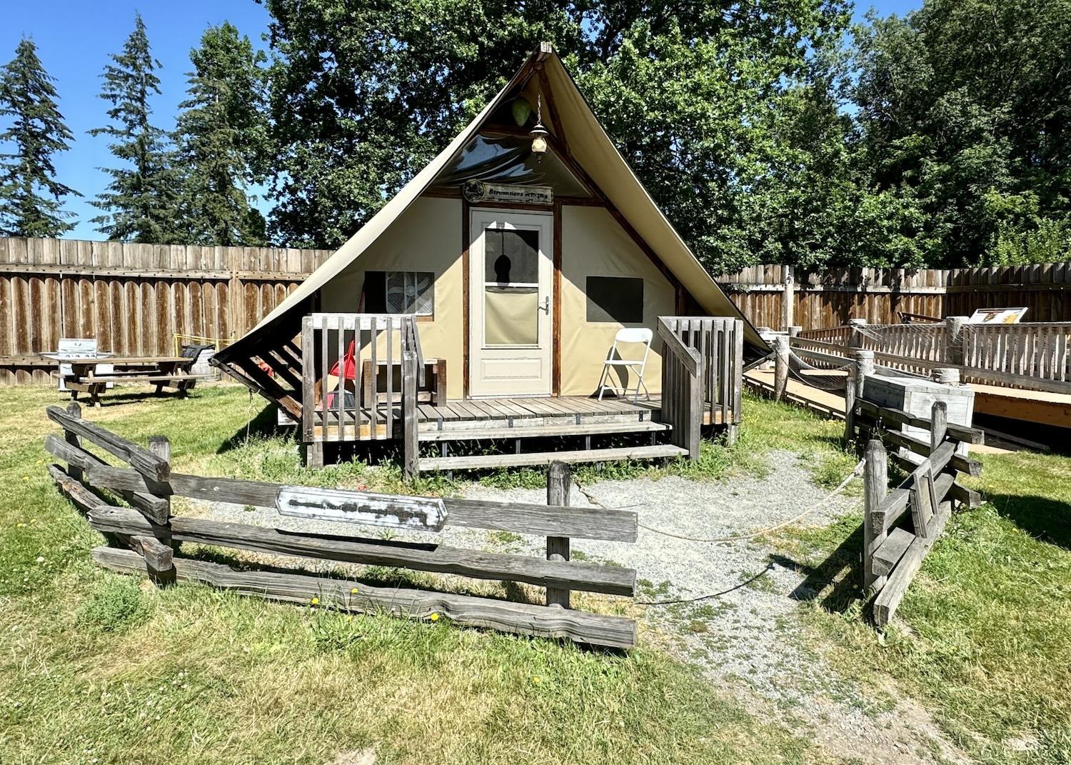 Fort Langley has five oTENTiks, a tent/cabin hybrid that Parks Canada rents to overnight guests. 