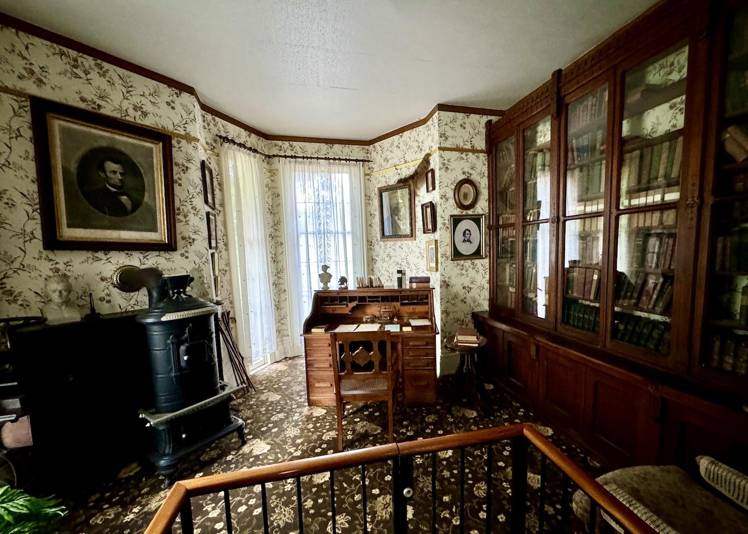 The desk that Frederick Douglass wrote at anchors his private study.