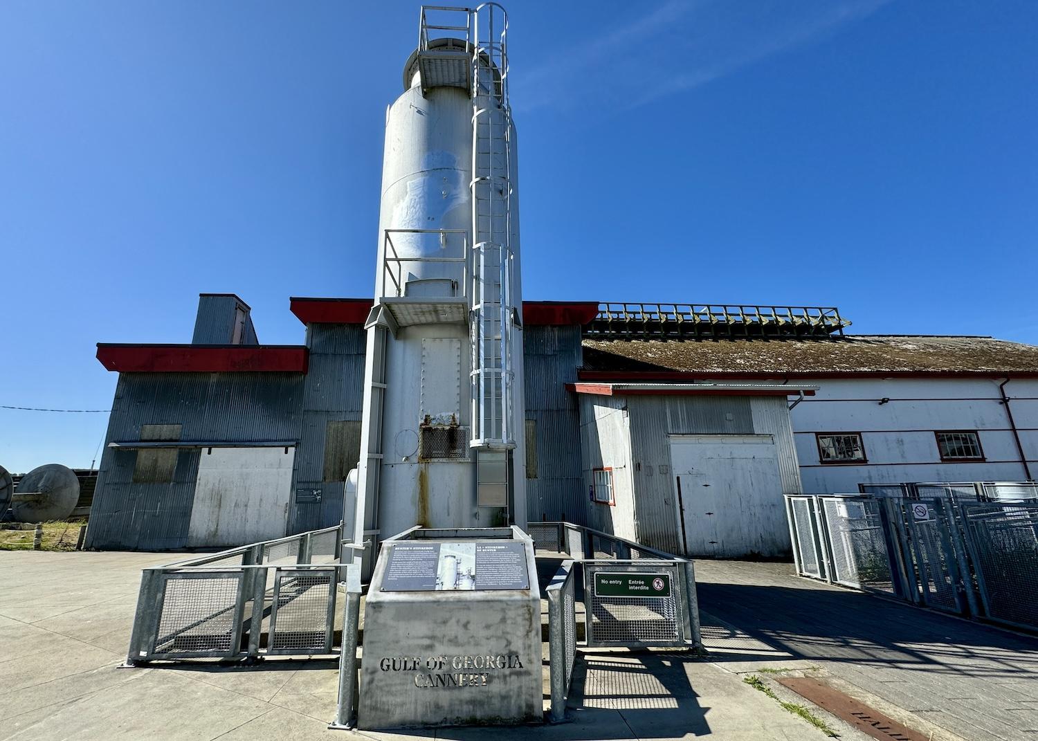 The cannery's herring reduction plant once made Steveston a notoriously smelly village. This Peabody Odour Control Unit, dubbed Buster's Stinkaroo, was erected to make things better but actually made the stench worse.