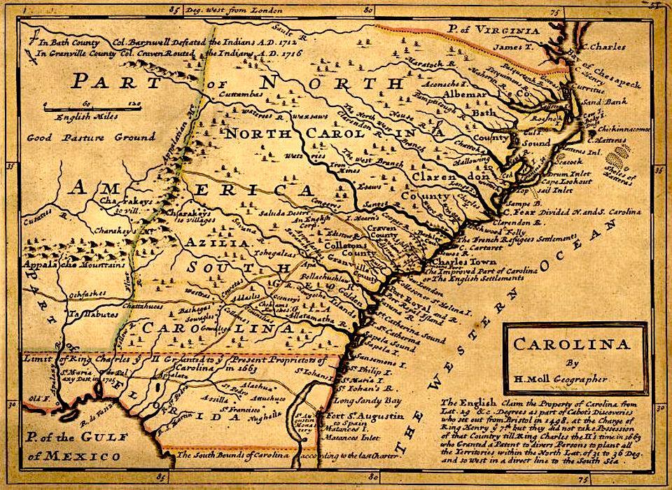 1732 map of North Carolina, including the area that later became Great Smoky Mountains National Park/LOC