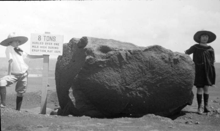 8-ton block of rock was tossed out of Kīlauea during the 1924 eruption/HVO