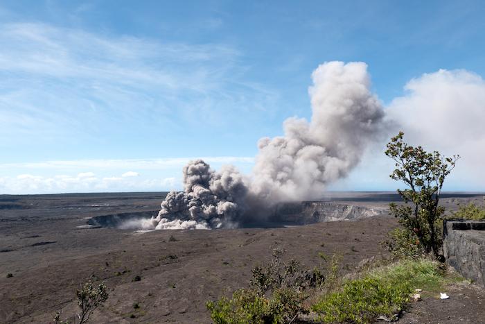 Ash plume rises from Overlook crater at Hawai'i Volcanoes National Park/HVO