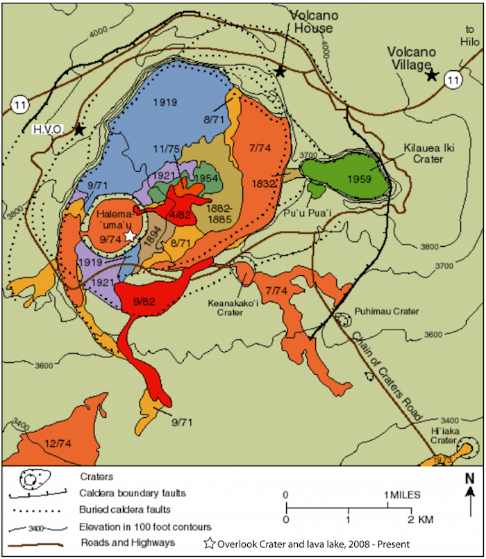 Map showing historic lava flows at Hawai'i Volcanoes National Park/USGS