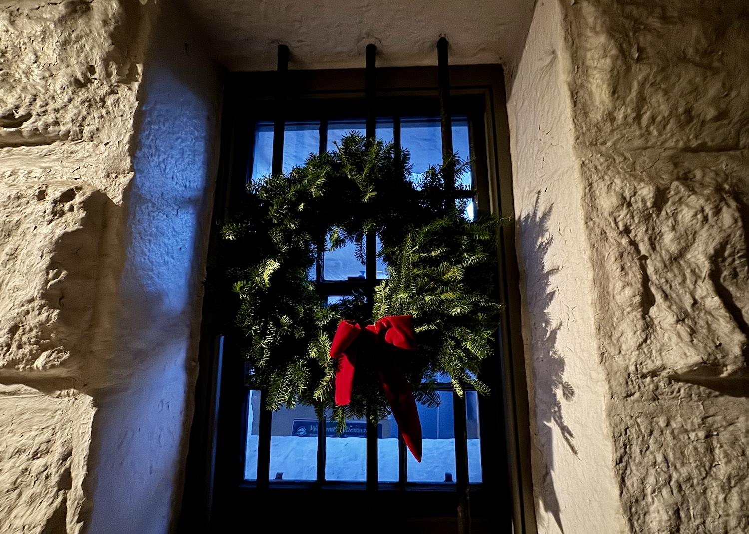 Christmas decorations like this wreath are kept deliberately simple at the Halifax Citadel.