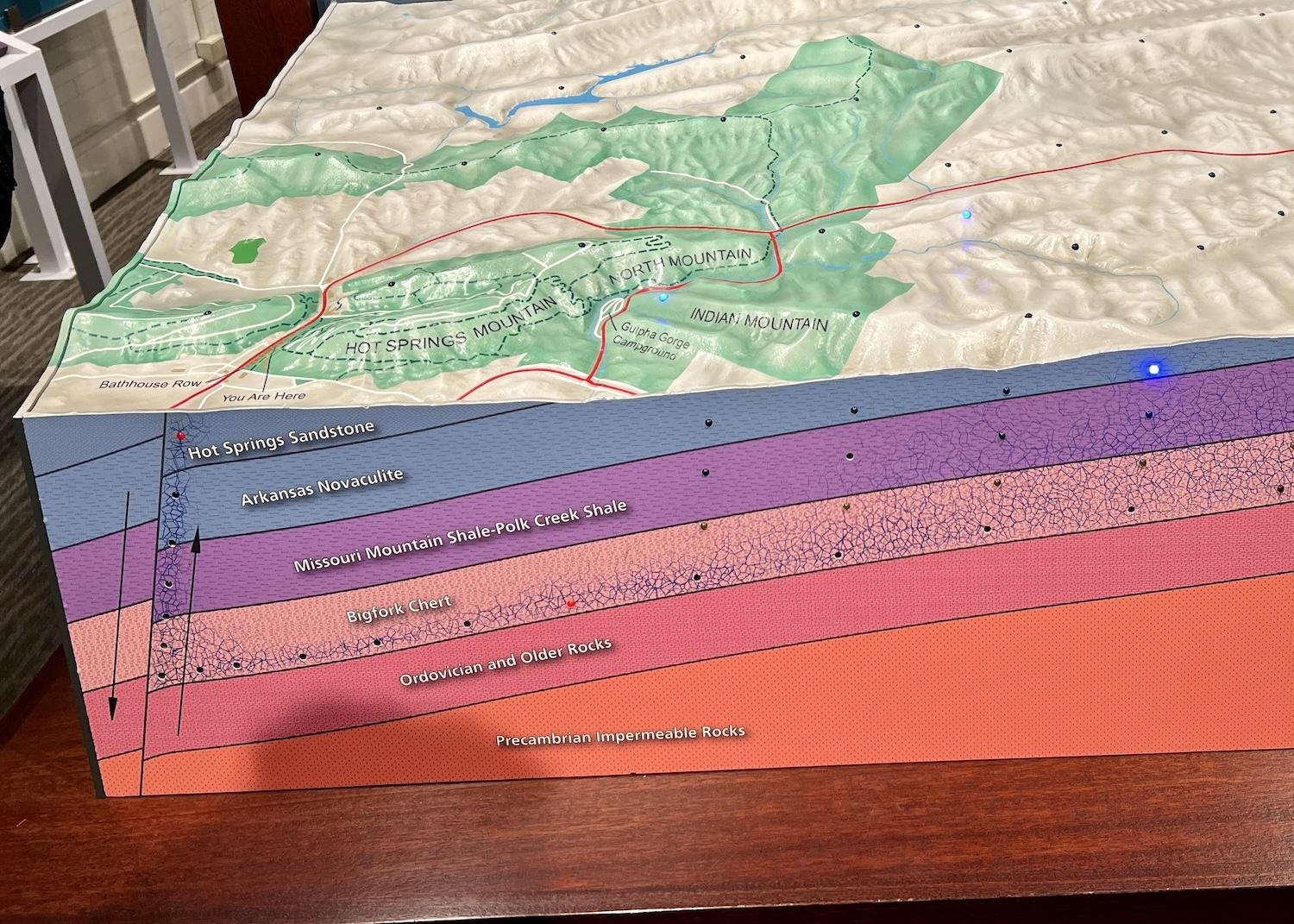 A 3D model shows the irregular boundaries of Hot Springs National Park as it wraps around downtown.