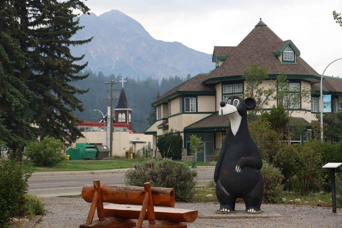 The town's beloved Jasper the Bear statue has survived.