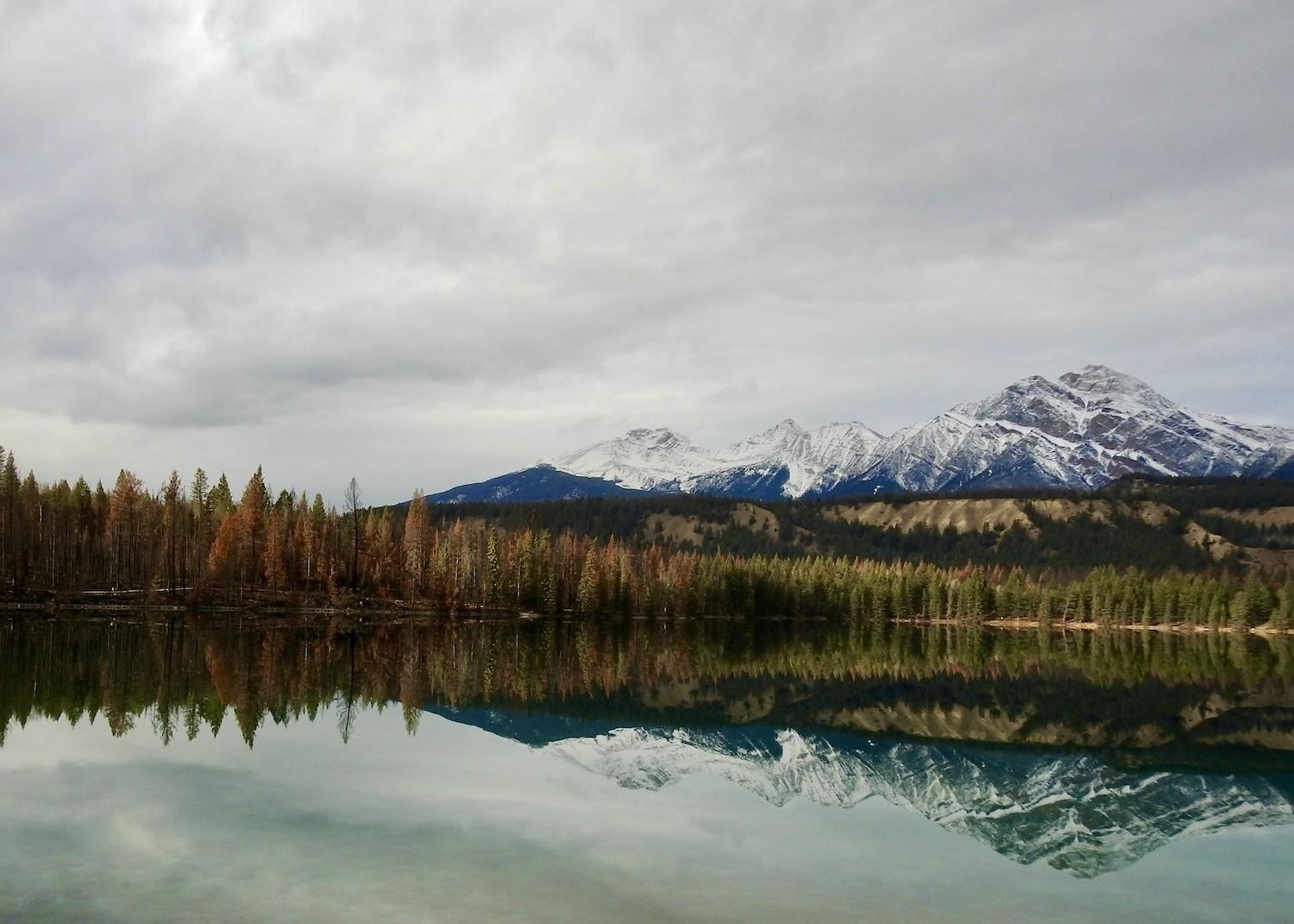 Lake Annette is a spring-fed lake with a popular beach in Jasper National Park.