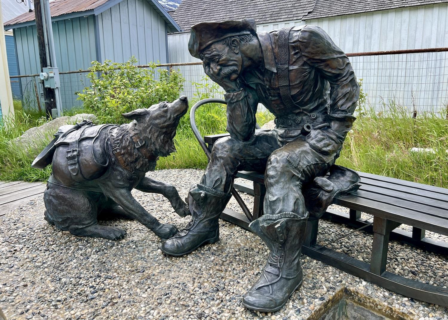 In Skagway, Peter Lucchetti's "Stampeder Statue" shows a man, dog and sled from the Klondike gold rush era.