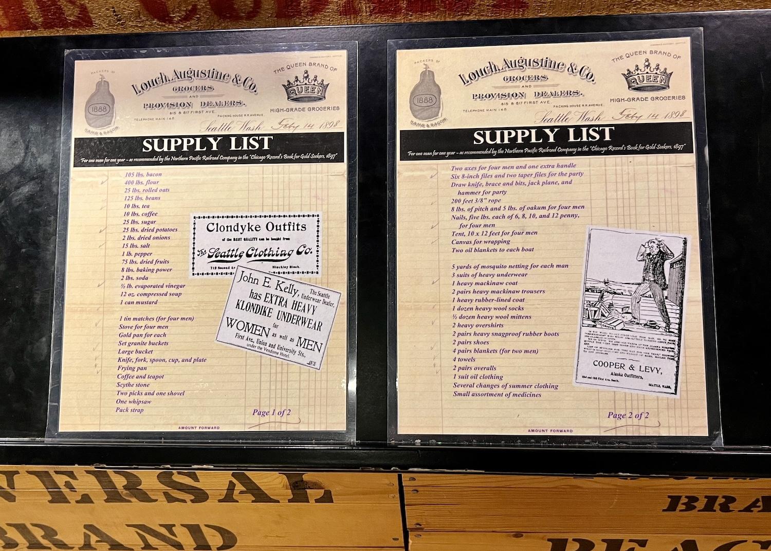 In the Seattle unit's two-level visitor center, you can look over a list of supplies a stampeder needed to survive one year in the gold fields of Canada.