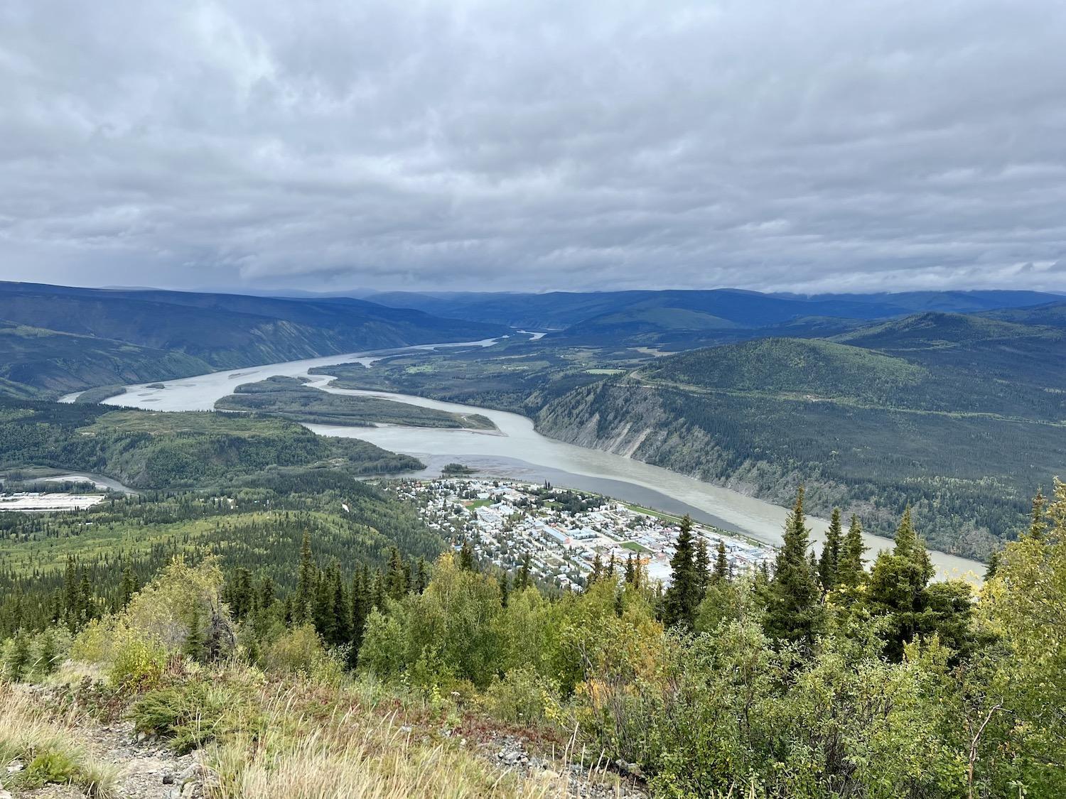 View from the Midnight Dome of Dawson City and the region.