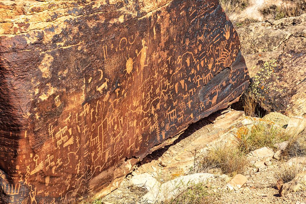 The petroglyphs of Newspaper Rock in Petrified Forest National Park were created by ancestral Puebloan people living, farming, and hunting along the Puerco River between 650 and 2,000 years ago / Rebecca Latson