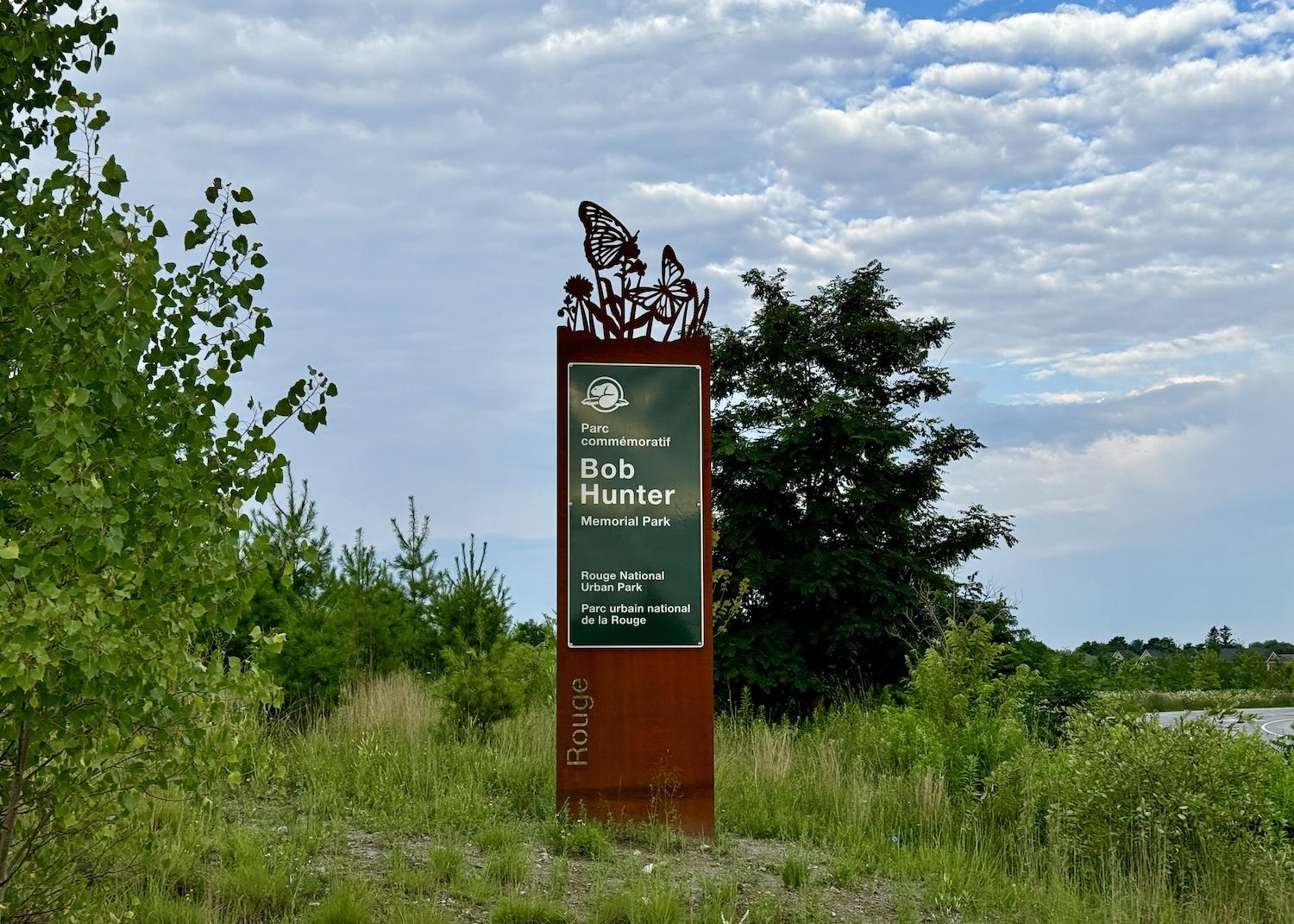 New signage welcomes Rouge National Urban Park visitors to its Bob Hunter Memorial Park area.