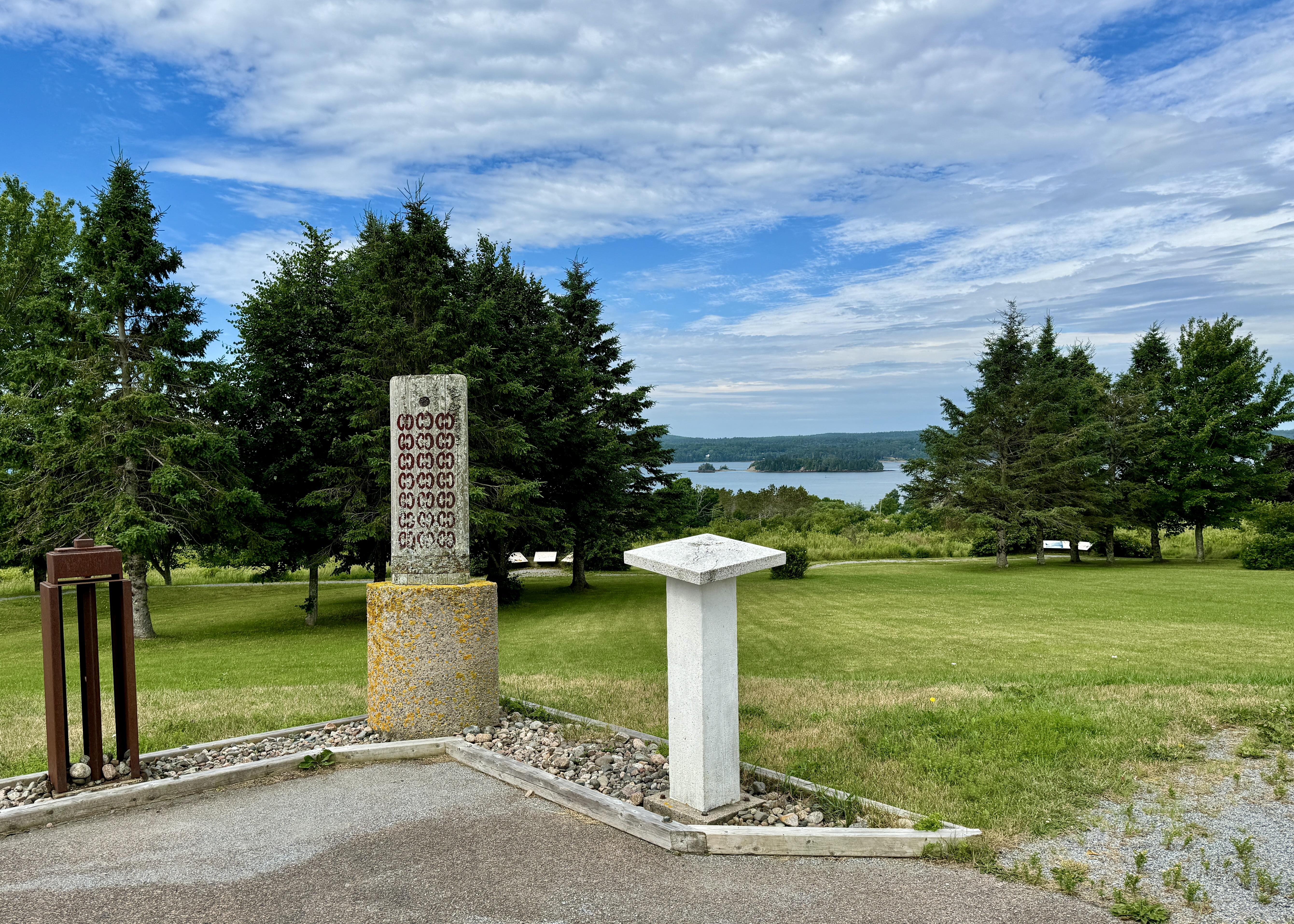 At the Canadian lookout to Saint Croix Island, a 2004 triptych (a sculpture in three panels) is showing its age.