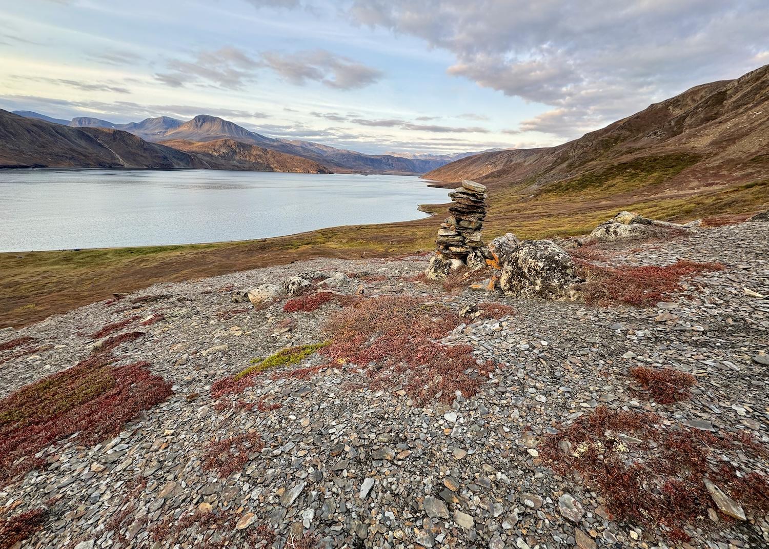 In Ramah, an Inuit-made inukshuk is a stone sculpture shaped like a body that points the way or conveys other messages.