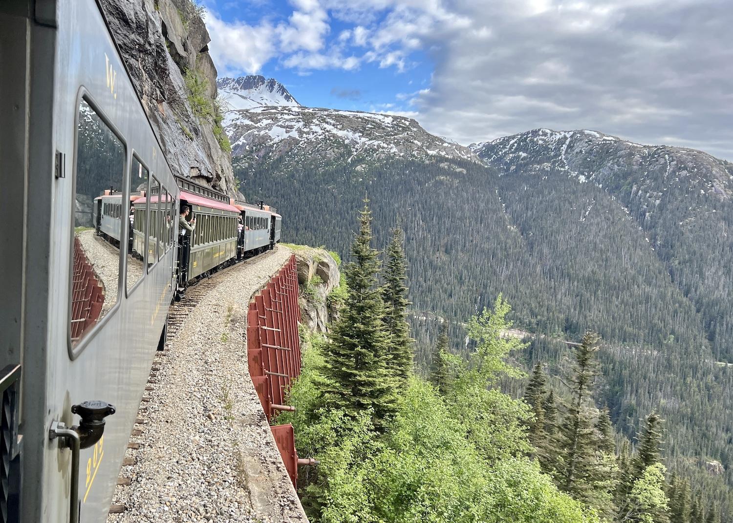 In Skagway, the White Pass & Yukon Route Railway now takes tourists to the White Pass Summit along what was once a Klondike gold rush foot path.