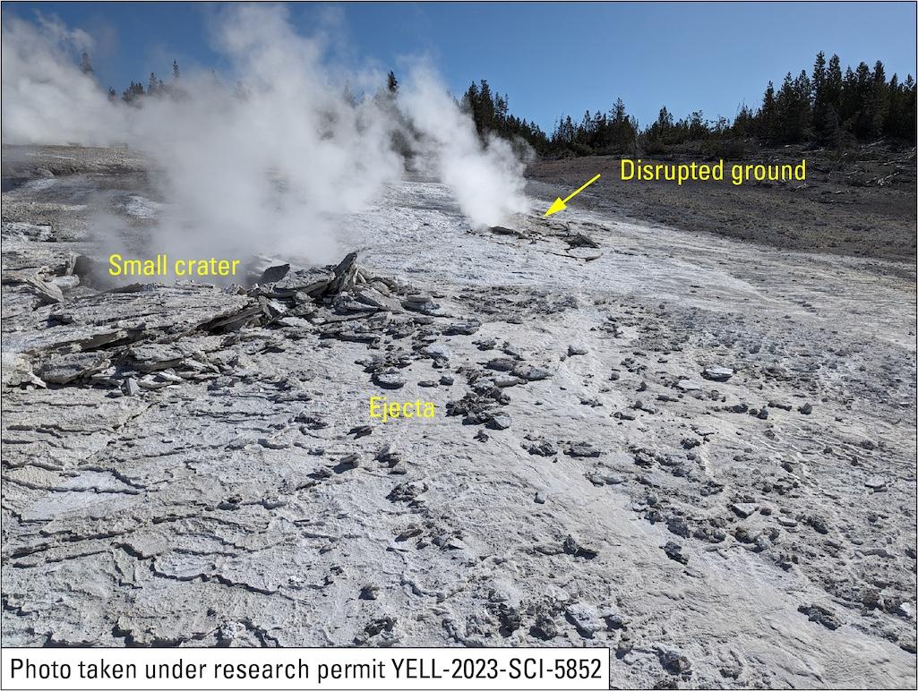 ite of April 15, 2024, hydrothermal explosion on Porcelain Terrace, Norris Geyser Basin, Yellowstone National Park.