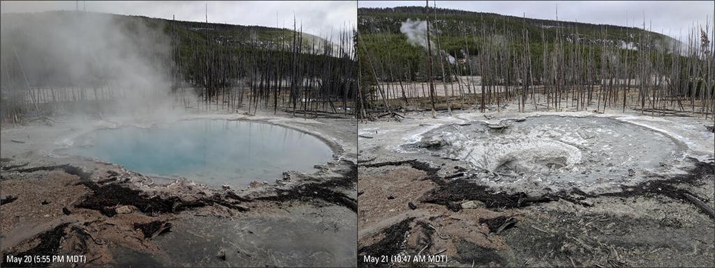 Cistern Spring showing draining behavior, Yellowstone National Park / USGS - Michael Poland